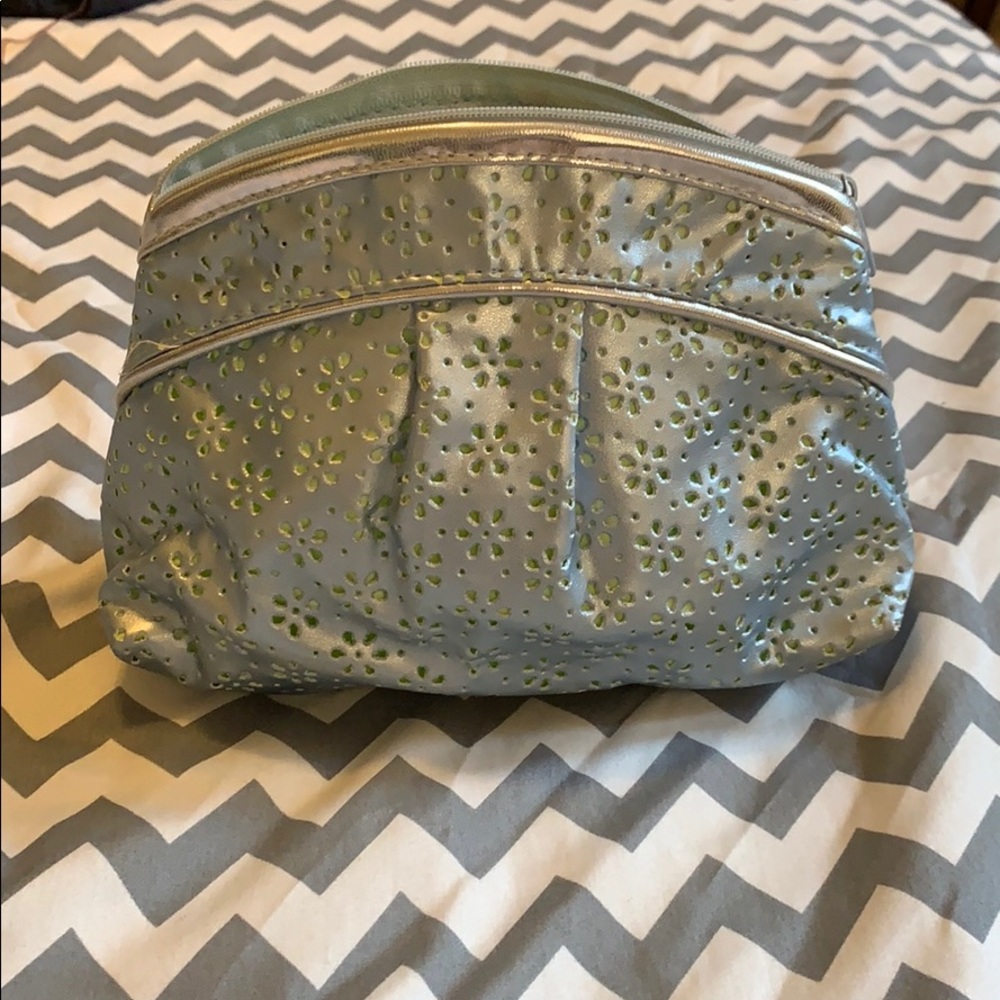 Silver Green Flower Makeup Bag